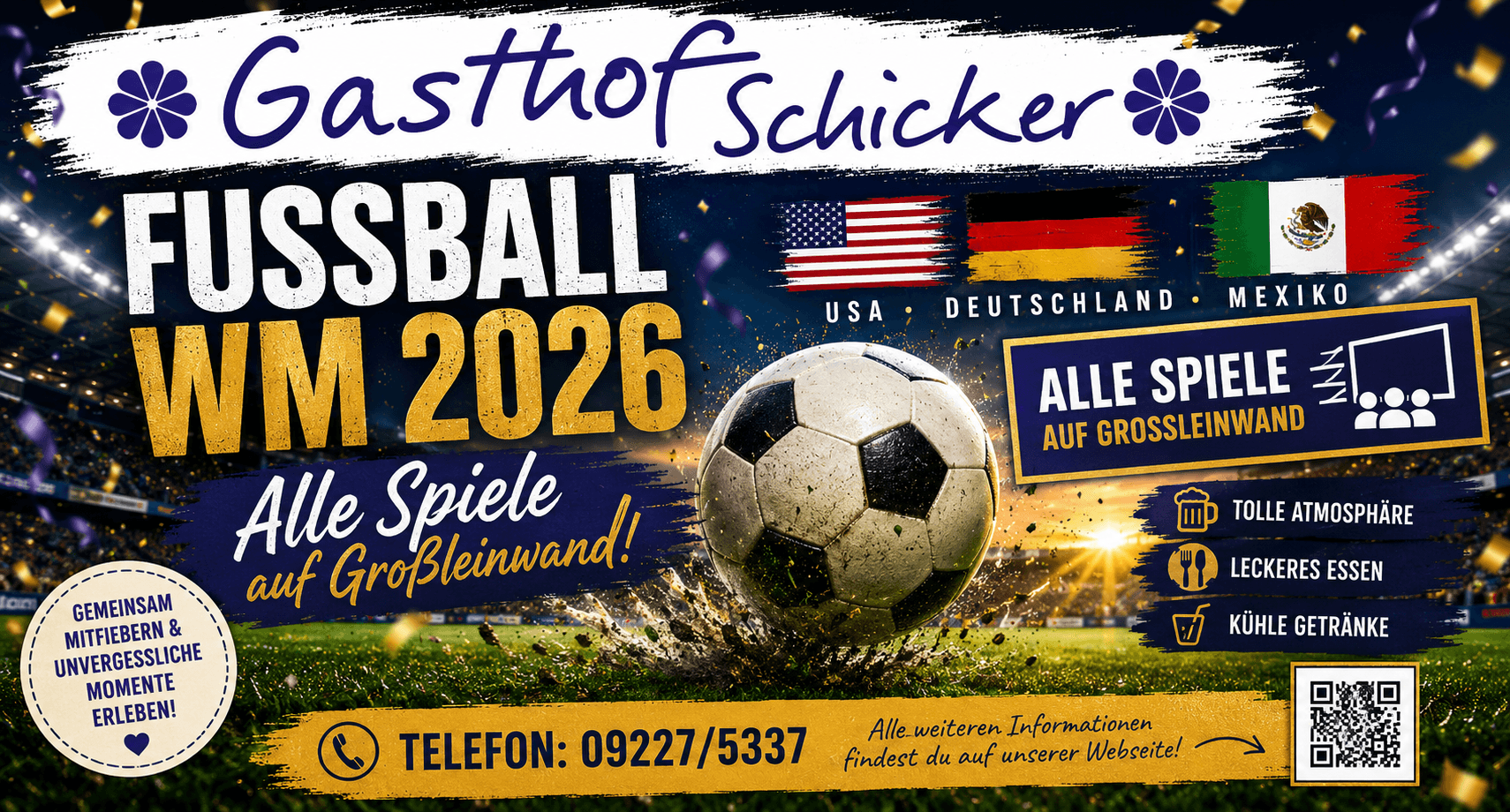 Fußball WM 2026 live auf Großleinwand im Gasthof Schicker